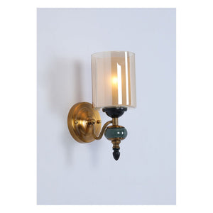 JS-GL-1129-1 - Antique Brass Metal & Glass & Stone Modern Wall Light