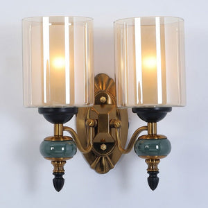 JS-GL-1129-2 - Antique Brass Metal & Glass & Stone Modern Wall Light