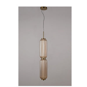 JS-GL-12303-1 - Antique Brass Metal & Glass Led Hanging Light