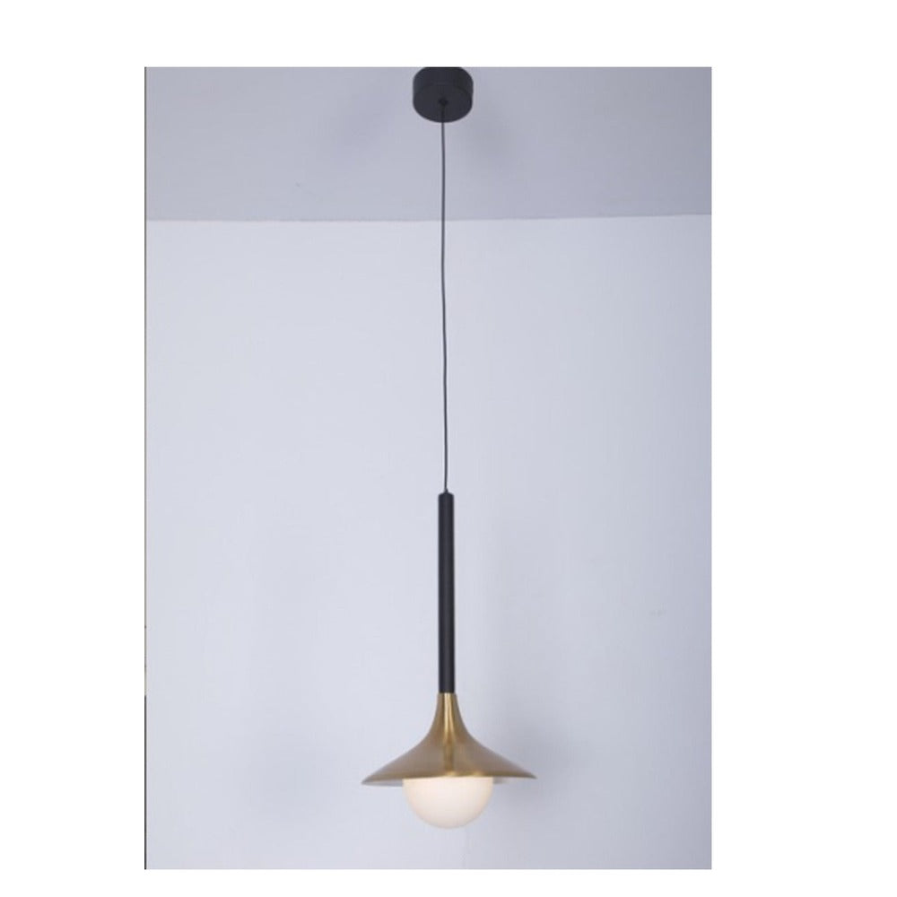 JS-GL-1266-1 - ANTIQUE BRASS & BLACK & WHITE METAL Glass Hanging Light