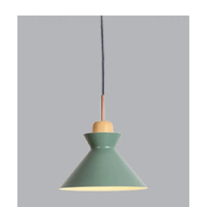 JS-GL-16016-GR - GREEN & WHITE WOOD Metal Hanging Light