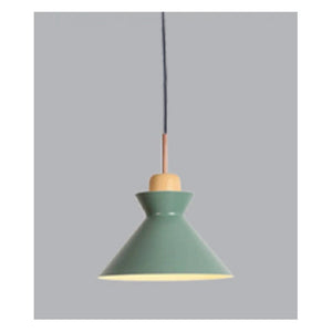 JS-GL-16016-GR - GREEN & WHITE WOOD Metal Hanging Light
