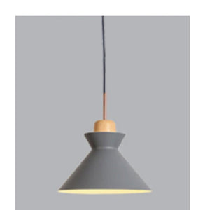 JS-GL-16016-GY - WHITE & GREY WOOD Metal Hanging Light