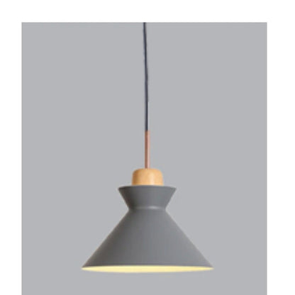 JS-GL-16016-GY - WHITE & GREY WOOD Metal Hanging Light