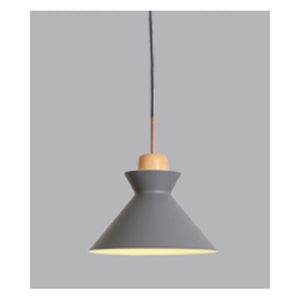 JS-GL-16016-GY - WHITE & GREY WOOD Metal Hanging Light