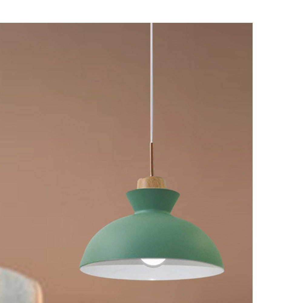 JS-GL-16017-GR - GREEN & WHITE WOOD Metal Hanging Light