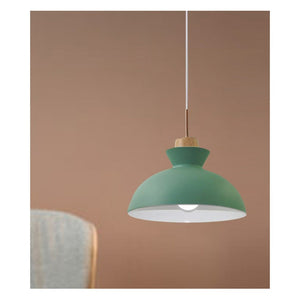 JS-GL-16017-GR - GREEN & WHITE WOOD Metal Hanging Light