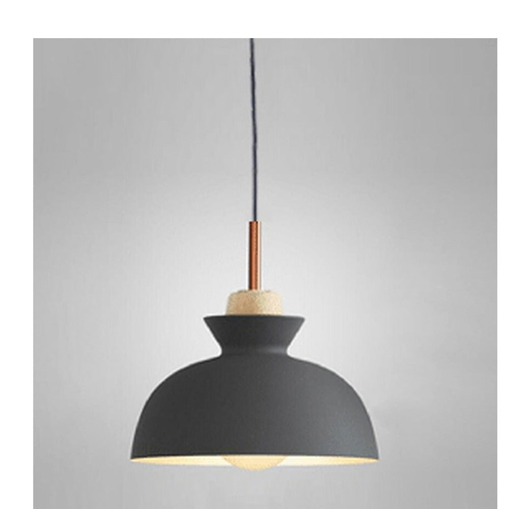 JS-GL-16017-GY - GREY & WHITE WOOD Metal Hanging Light