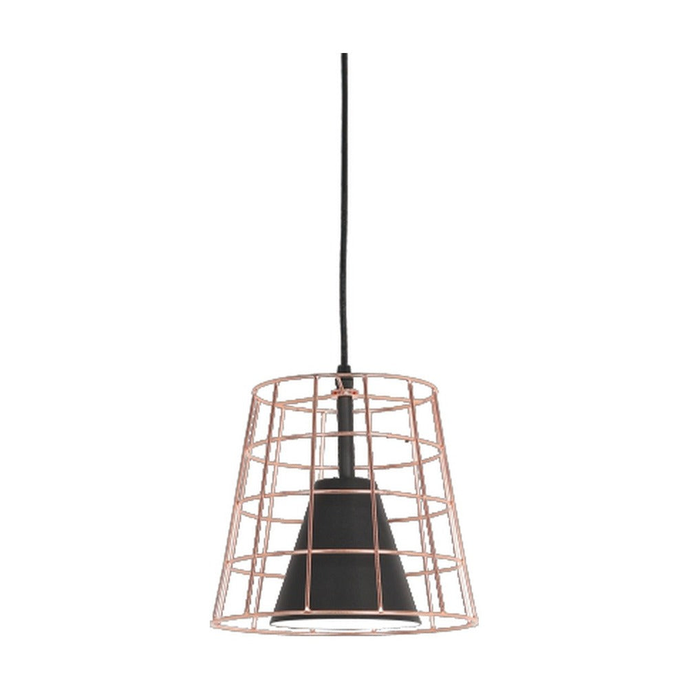 JS-GL-19070-1COP - BLACK & COPPER & WHITE Metal Hanging Light