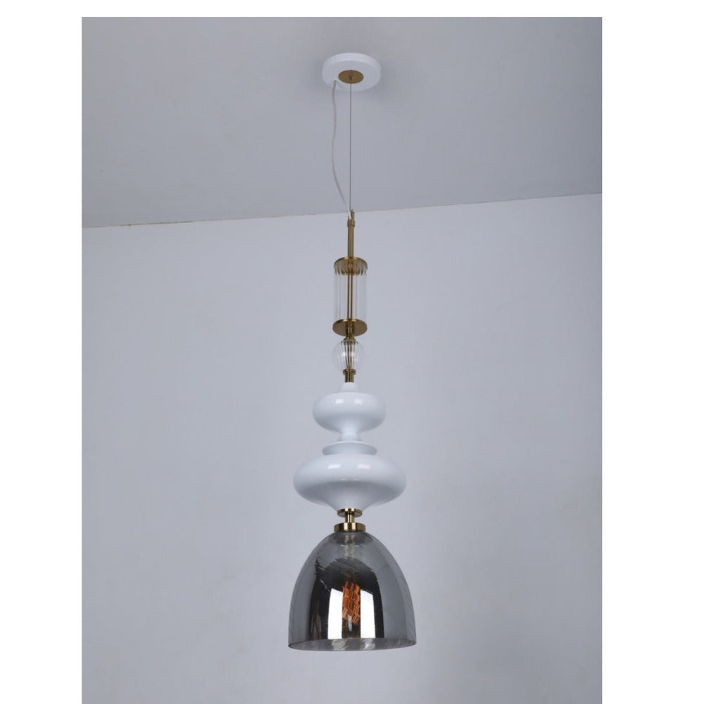JS-GL-1994-610-AB - Antique Brass & White Metal Glass Hanging Light