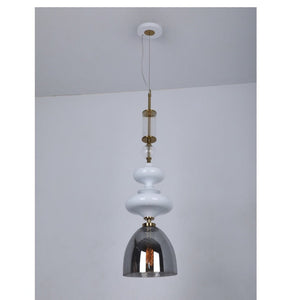 JS-GL-1994-610-AB - Antique Brass & White Metal Glass Hanging Light