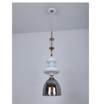 JS-GL-1994-610-AB - Antique Brass & White Metal Glass Hanging Light