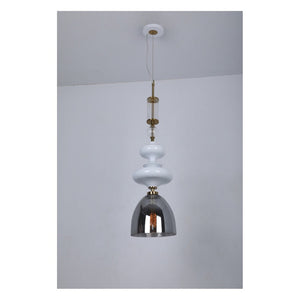 JS-GL-1994-610-AB - Antique Brass & White Metal Glass Hanging Light