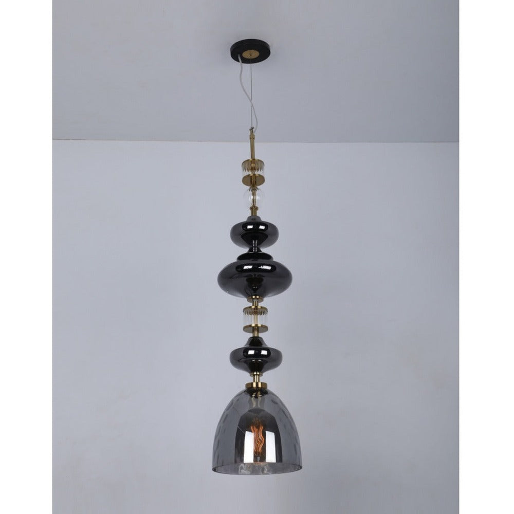 JS-GL-19993-A3 - Antique Brass & Gunblack & Black Metal Glass Hanging Light