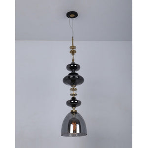 JS-GL-19993-A3 - Antique Brass & Gunblack & Black Metal Glass Hanging Light
