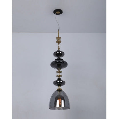 JS-GL-19993-A3 - Antique Brass & Gunblack & Black Metal Glass Hanging Light