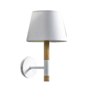 JS-GL-2001-1WH - WHITE & TEAKWOOD & OFF WHITE SHADE METAL & FABRIC SHADE Cloth Shade Wall Light