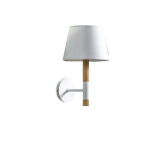 JS-GL-2001-1WH - WHITE & TEAKWOOD & OFF WHITE SHADE METAL & FABRIC SHADE Cloth Shade Wall Light