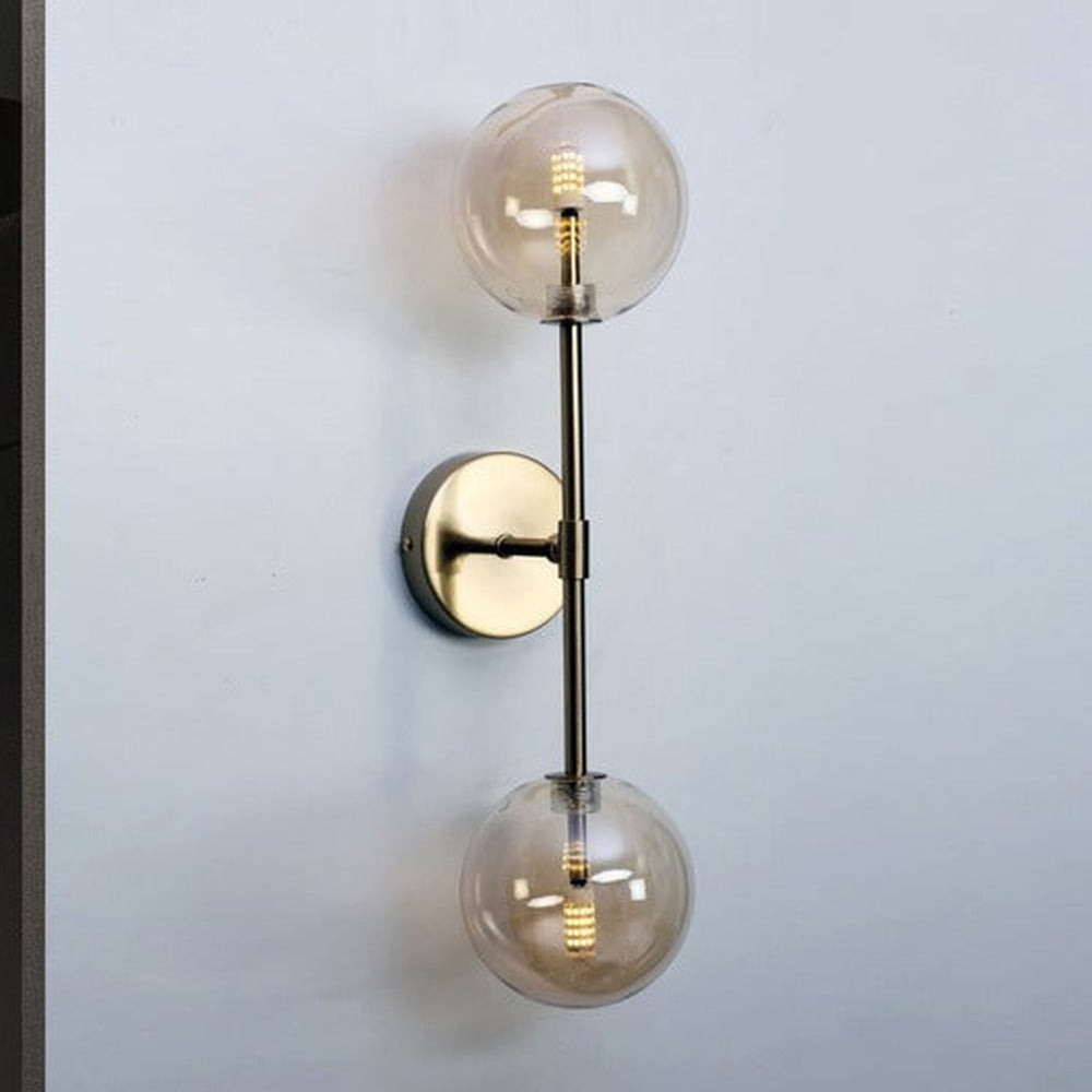 JS-GL-2001-2W - Antique Brass Metal & Glass Modern Wall Light