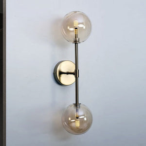 JS-GL-2001-2W - Antique Brass Metal & Glass Modern Wall Light