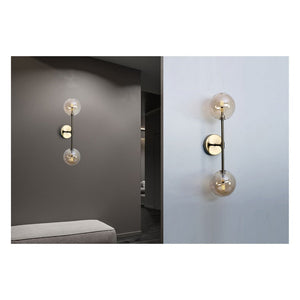 JS-GL-2001-2W - Antique Brass Metal & Glass Modern Wall Light