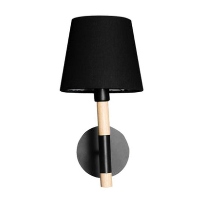 JS-GL-2001-BK - BLACK & TEAKWOOD METAL & FABRIC SHADE & WOOD Cloth Shade Wall Light