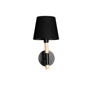 JS-GL-2001-BK - BLACK & TEAKWOOD METAL & FABRIC SHADE & WOOD Cloth Shade Wall Light