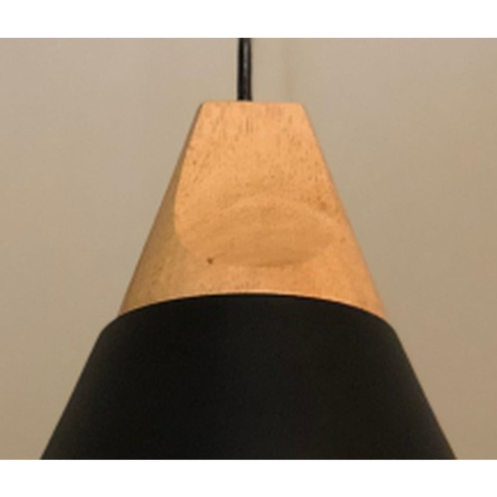 JS-GL-20021-1 - BLACK & WHITE WOOD Metal Hanging Light
