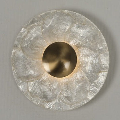 JS-GL-2003-L - Antique Brass Metal & Shell Modern Wall Light