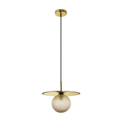 JS-GL-200836-1AM - Antique Brass Metal & Amber Glass Hanging Light