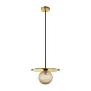JS-GL-200836-1AM - Antique Brass Metal & Amber Glass Hanging Light