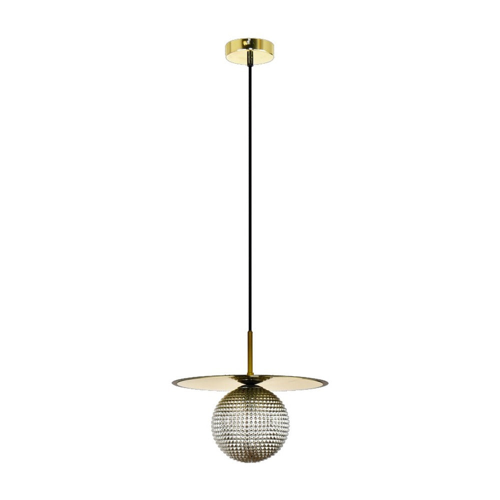 JS-GL-200836-1SM - Antique Brass Metal & Smoke Glass Hanging Light
