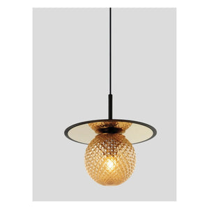 JS-GL-200836- 1AM, SM - GOLD & BLACK METAL & AMBER, SMOKE GLASS Hanging Light