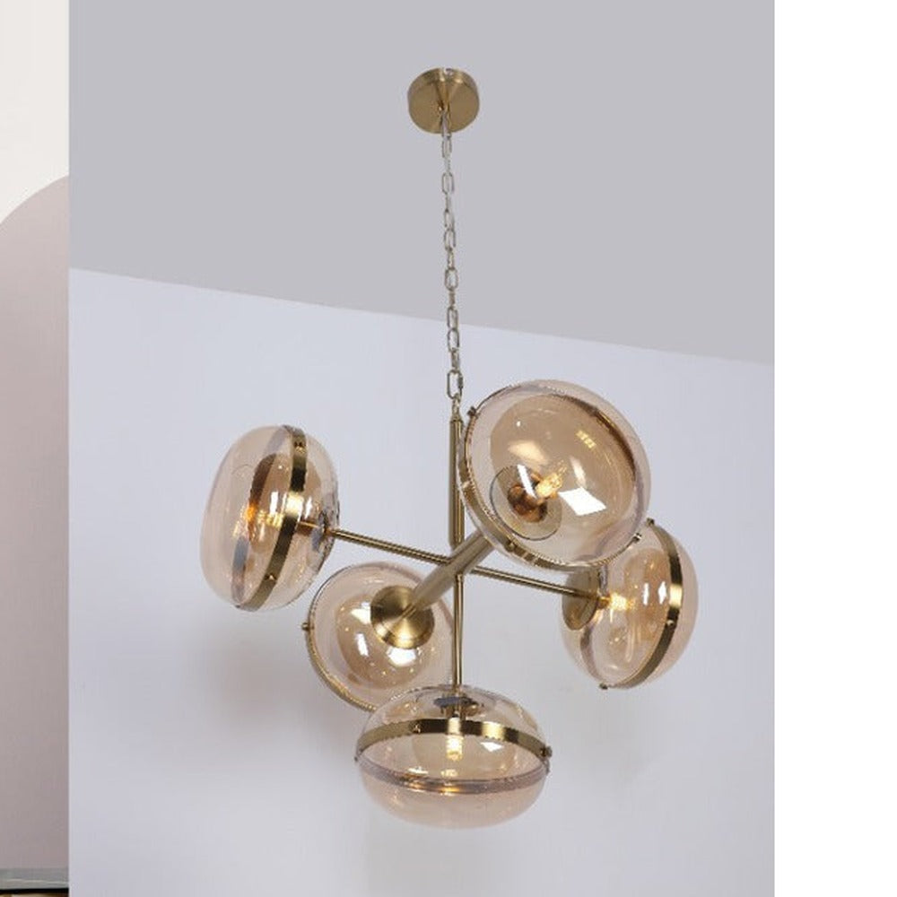 JS-GL-201238-5 - Antique Brass Metal & Glass Modern Chandelier