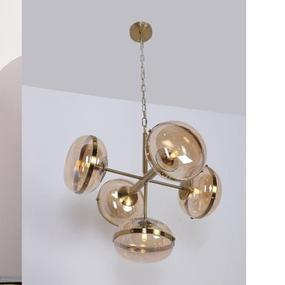 JS-GL-201238-5 - Antique Brass Metal & Glass Modern Chandelier