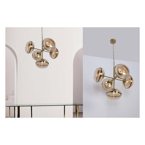 JS-GL-201238-5 - Antique Brass Metal & Glass Modern Chandelier