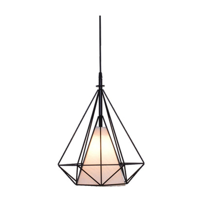JS-GL-2016-1 - BLACK & OFF WHITE FABRIC Metal Hanging Light