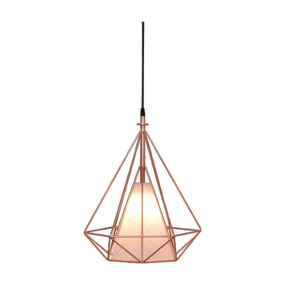 JS-GL-2018 - COPPER & OFF WHITE FABRIC Metal Hanging Light
