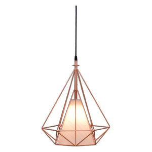 JS-GL-2018 - COPPER & OFF WHITE FABRIC Metal Hanging Light