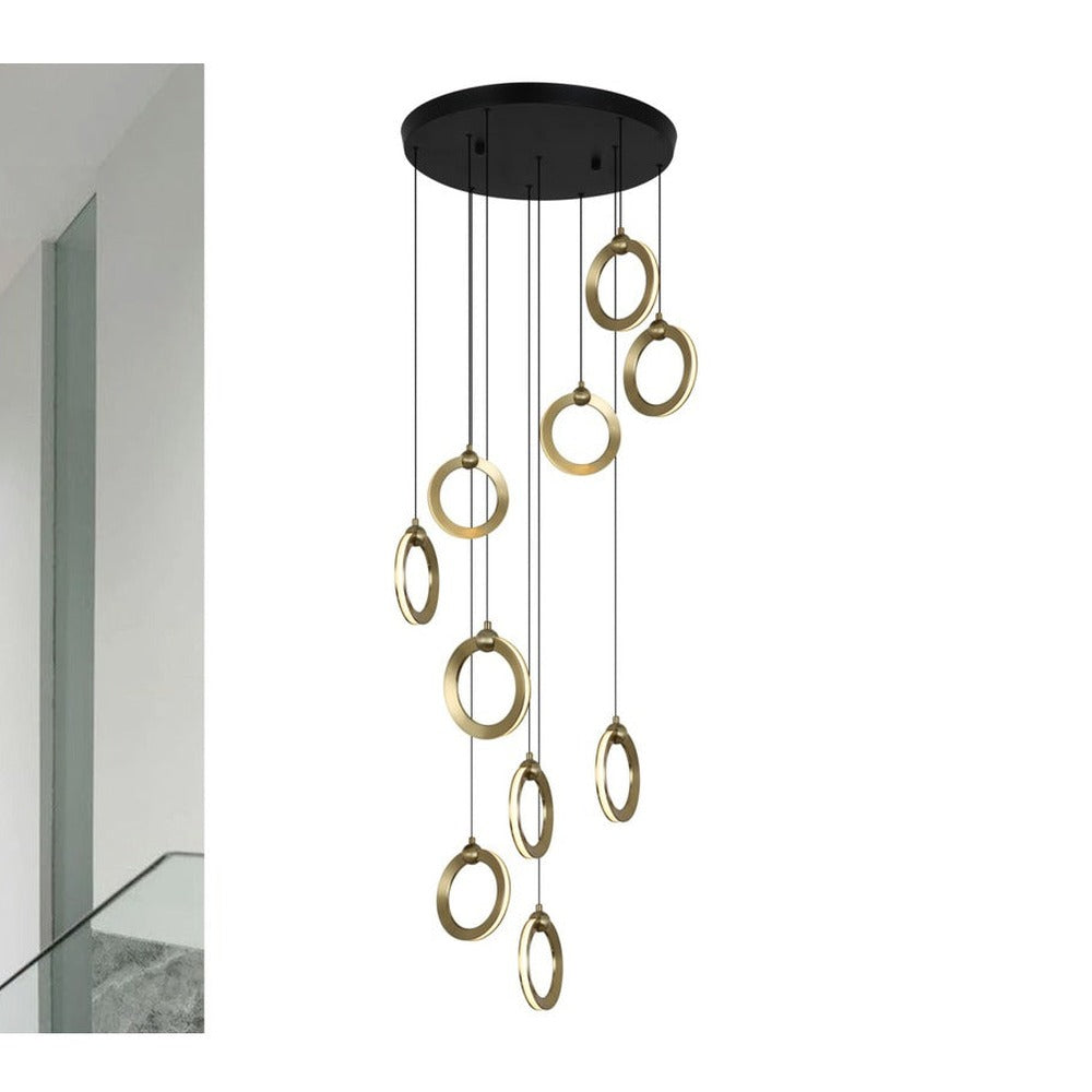 JS-GL-2022-6AB - Antique Brass & Black Metal & Acrylic Led Hanging Light