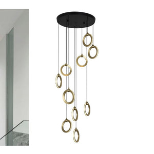 JS-GL-2022-6AB - Antique Brass & Black Metal & Acrylic Led Hanging Light
