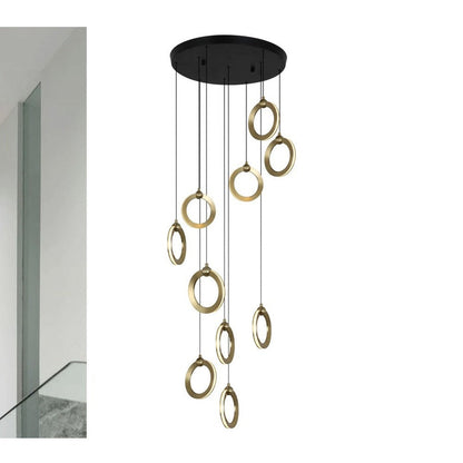JS-GL-2022-6AB - Antique Brass & Black Metal & Acrylic Led Hanging Light