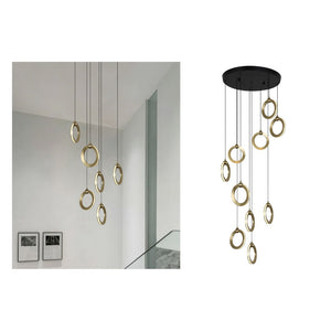 JS-GL-2022-6AB - Antique Brass & Black Metal & Acrylic Led Hanging Light