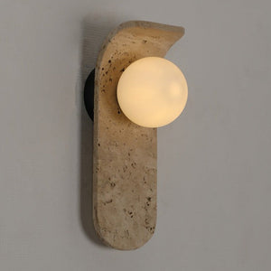 JS-GL-2024 - Black & Cream Metal & Travertino & Glass Modern Wall Light