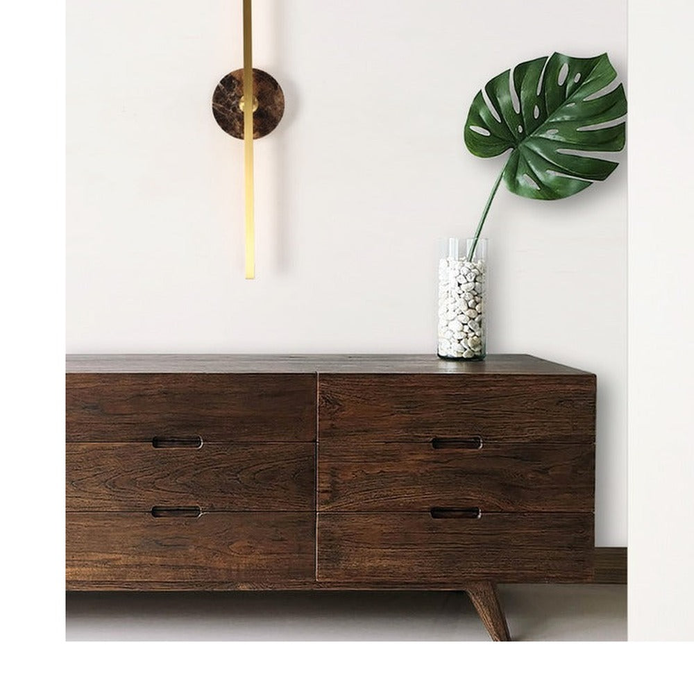 JS-GL-20252-600 BR - Antique Brass Brown Marble & Metal & Acrylic Modern Wall Light