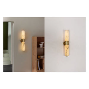 JS-GL-20256-W - Antique Brass Metal & Onyx Marble Wall Light