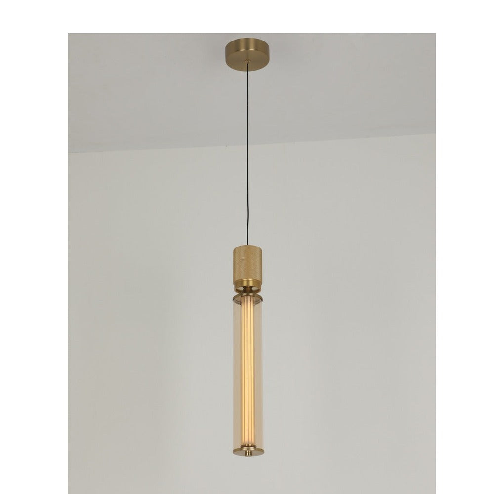 JS-GL-20267-AMB - Matt Brass Metal & Acrylic Glass Hanging Light