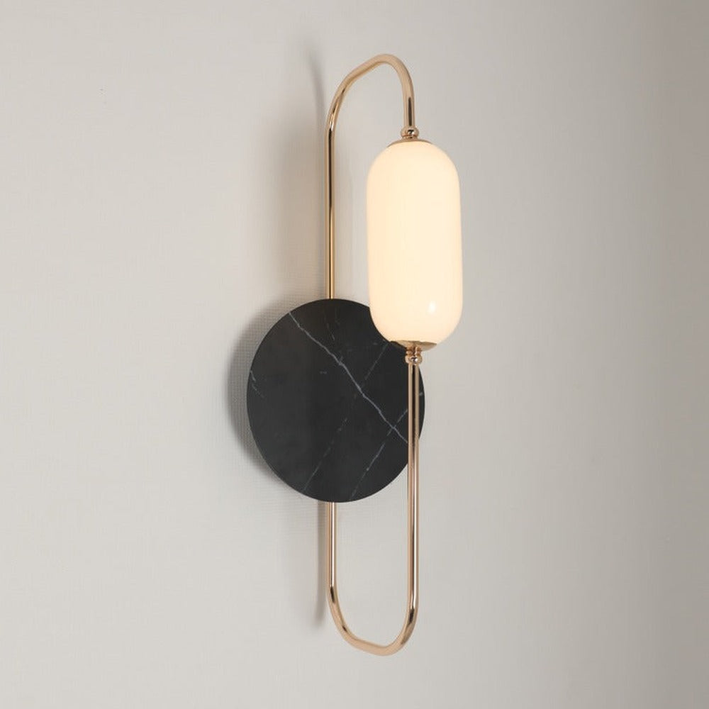 JS-GL-20281 - French Gold & Black Marble Metal & Glass Marble Wall Light