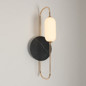 JS-GL-20281 - French Gold & Black Marble Metal & Glass Marble Wall Light
