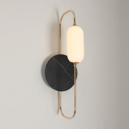 JS-GL-20281 - French Gold & Black Marble Metal & Glass Marble Wall Light